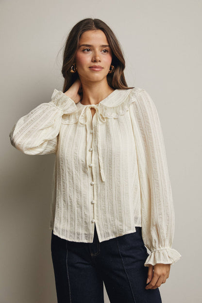 Embroidered Collar Textured Blouse