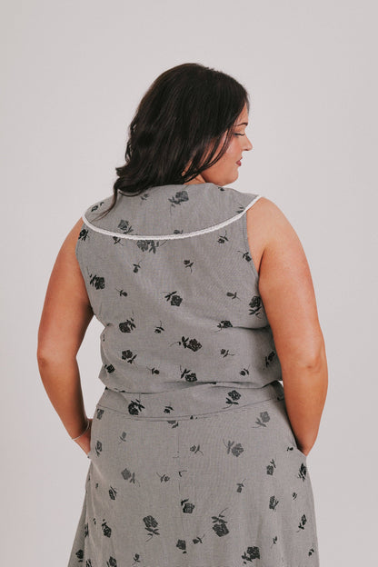 Black Gray Floral Essential Bloom Top and Skirt Set