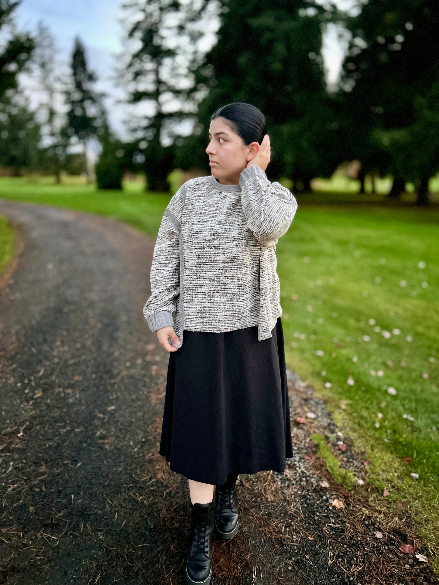 Heathered Jacquard Fabric Pullover Sweater