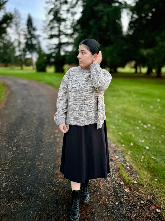 Heathered Jacquard Fabric Pullover Sweater