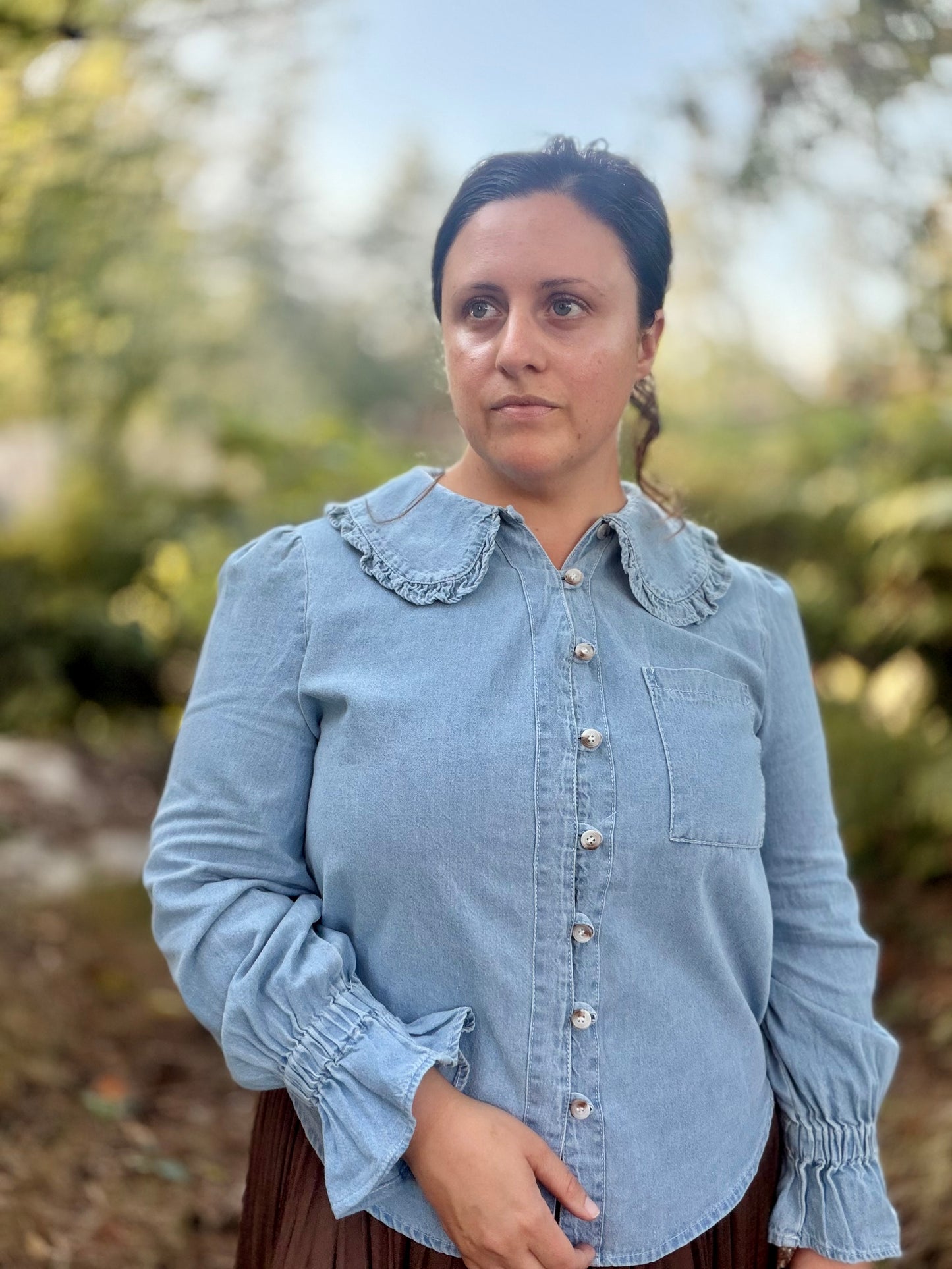 Button-Front Collared Blouse