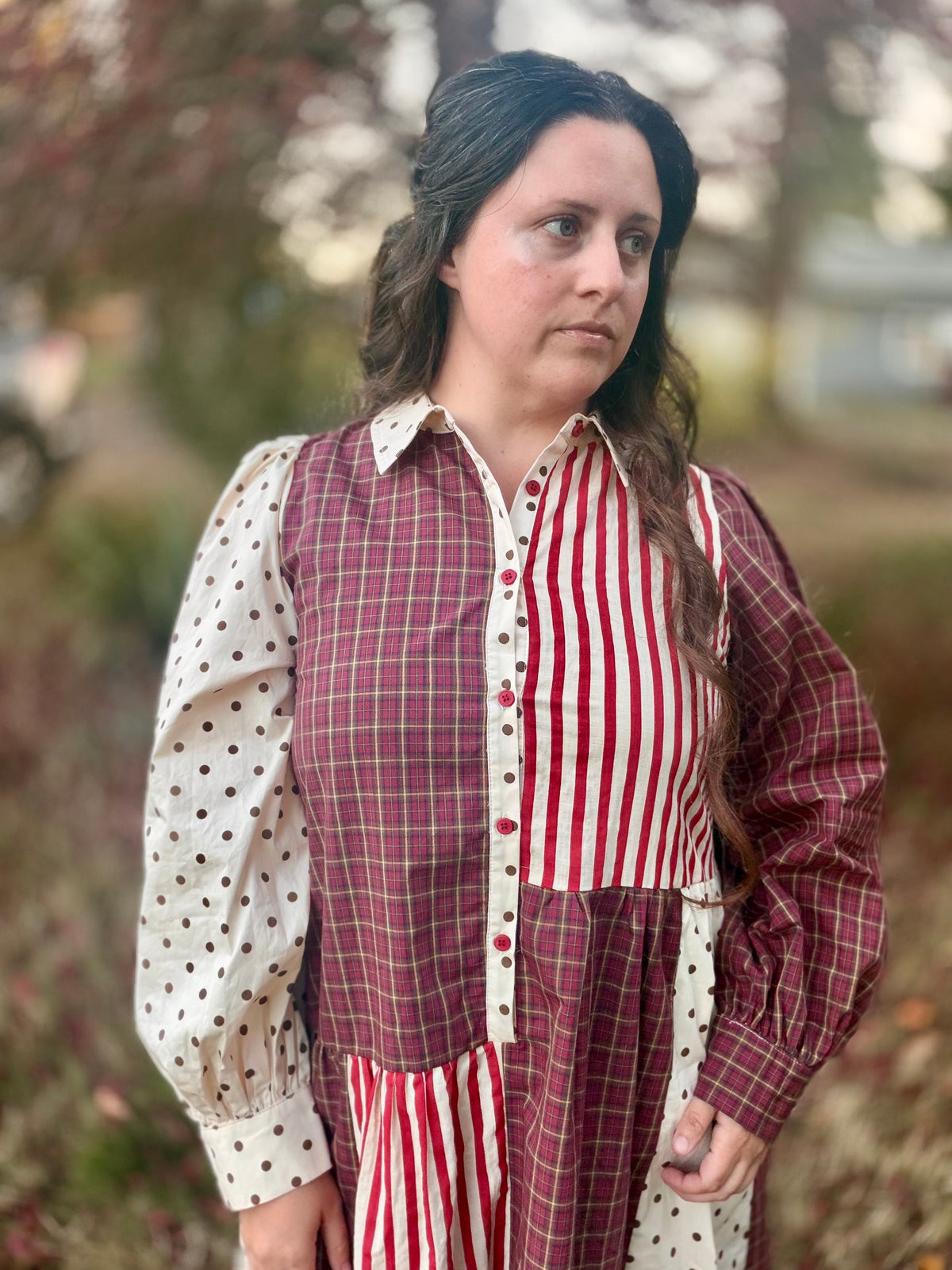 VINTAGE STRIPED POLKADOT MAXI DRESS