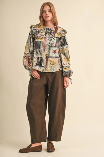 Patchwork Peter Pan Oversize Collar Blouse