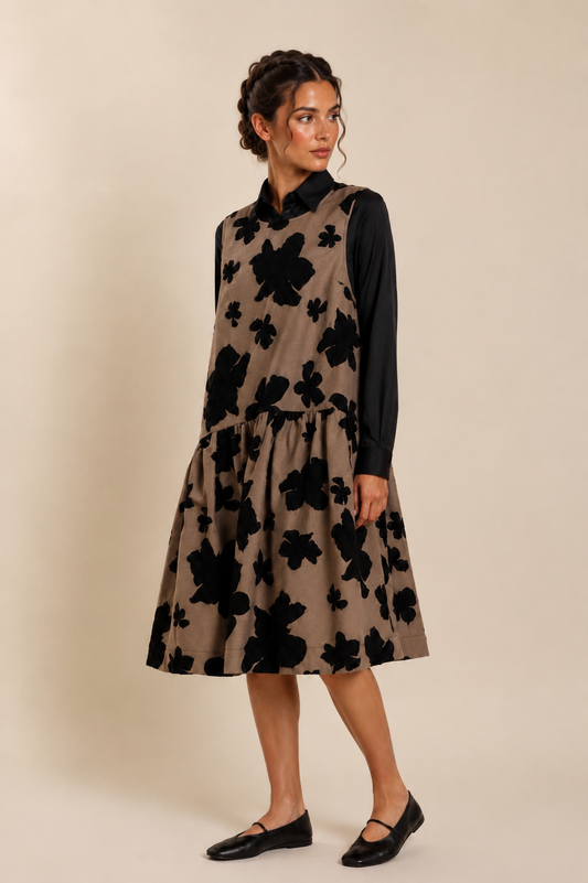 DROP WAIST JACQUARD MIDI DRESS