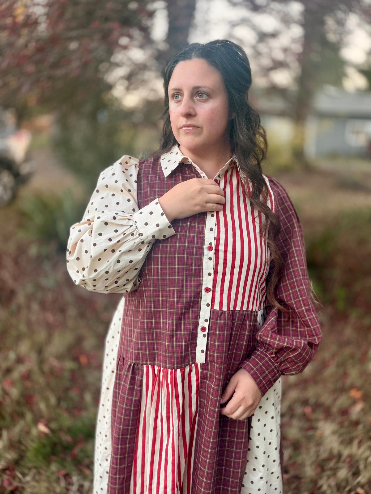 VINTAGE STRIPED POLKADOT MAXI DRESS