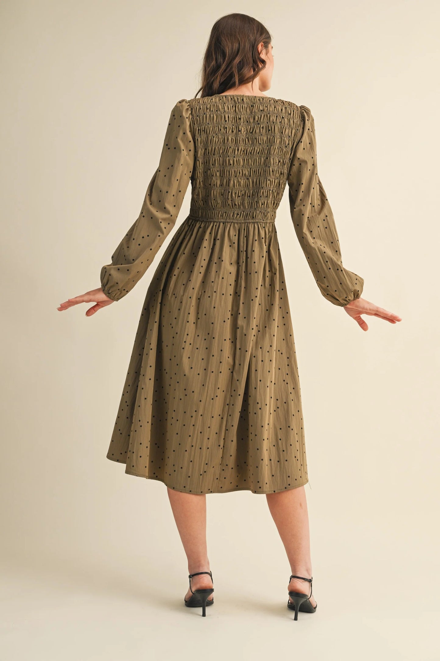 Olive Polka Dot Bow Dress