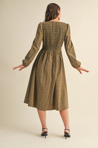 Olive Polka Dot Bow Dress