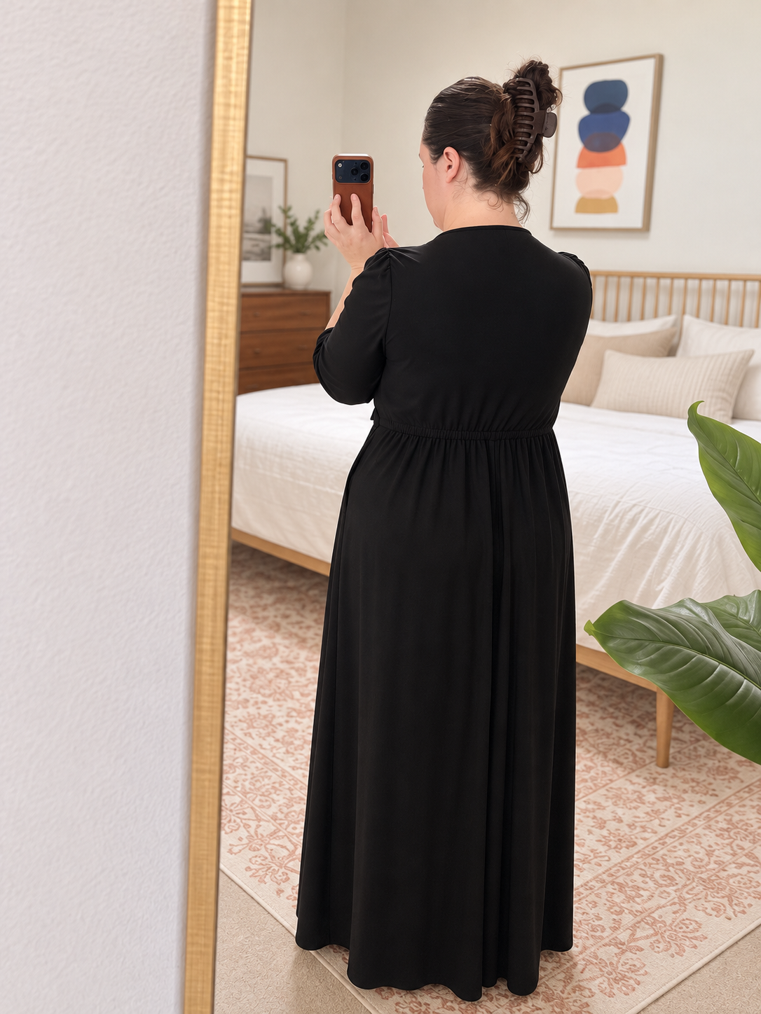 Modest 3/4 ballon sleeves 4 tier gathered ruffle dress