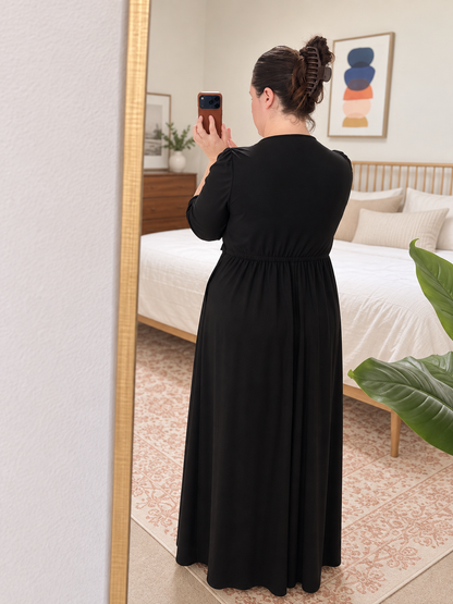 Modest 3/4 ballon sleeves 4 tier gathered ruffle dress