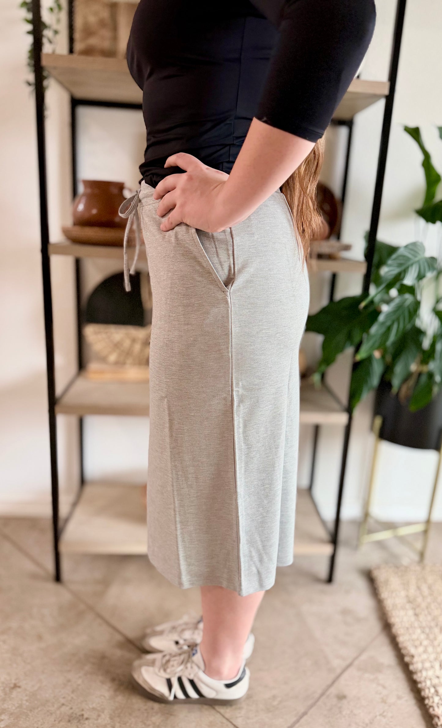 Grey Soft Knit Stretchy Midi Skirt