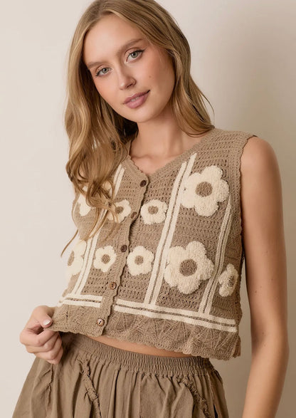 Floral Crochet Cropped Vest