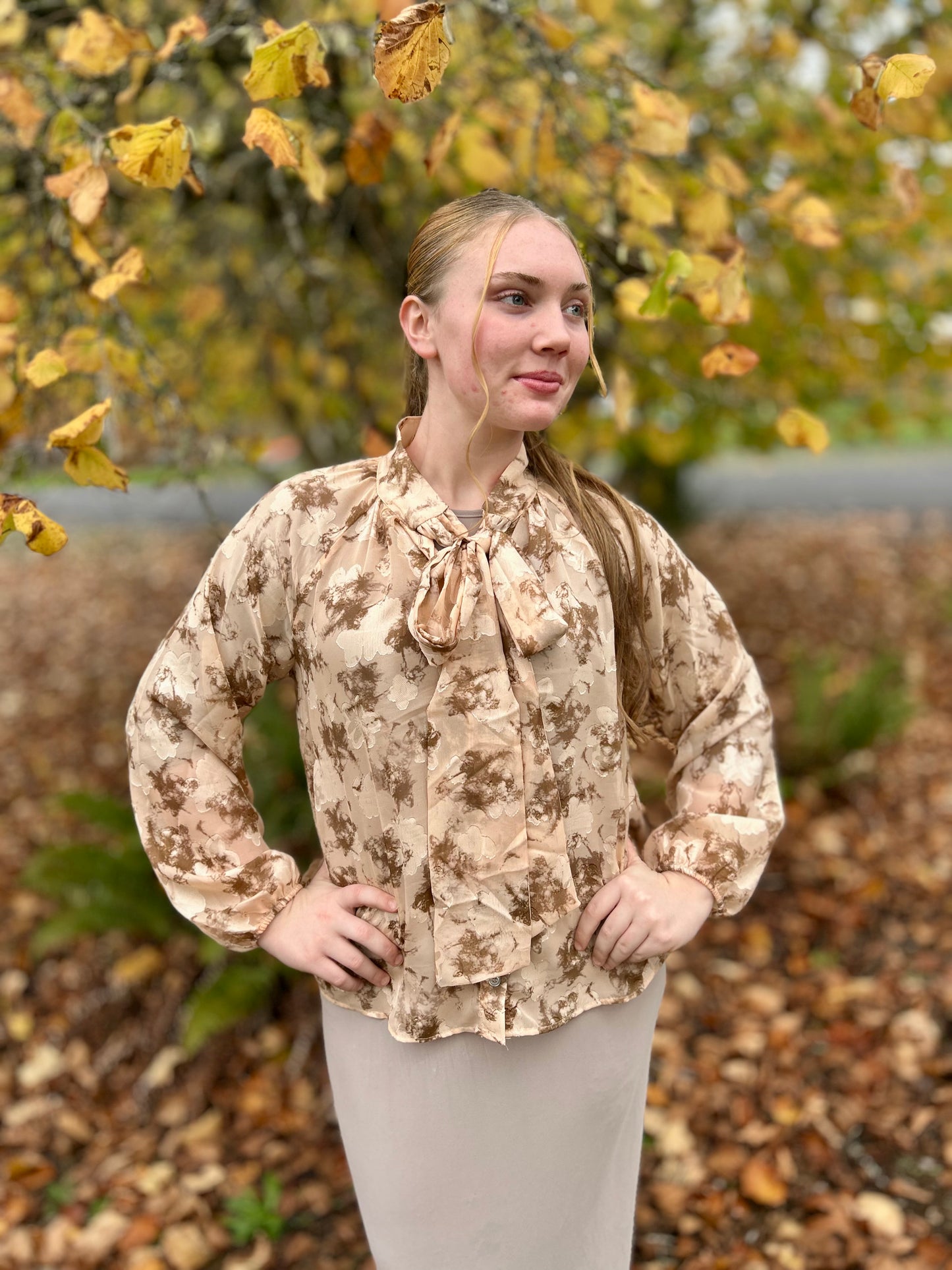 Golden Sunset Tie Neck Blouse