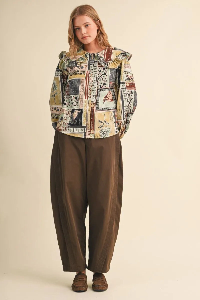 Patchwork Peter Pan Oversize Collar Blouse