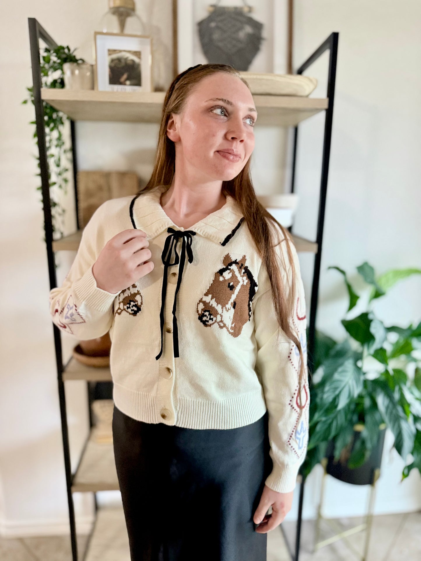 Horse Bow Tie Knit Cardigan