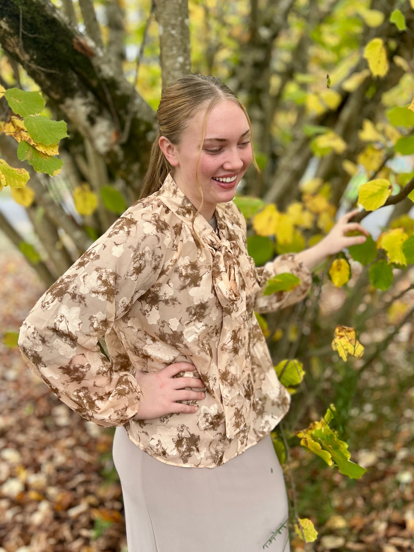 Golden Sunset Tie Neck Blouse