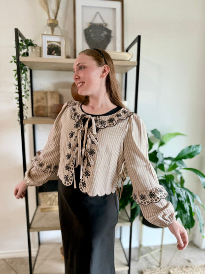 Mocha Floral Tie Front Blouse