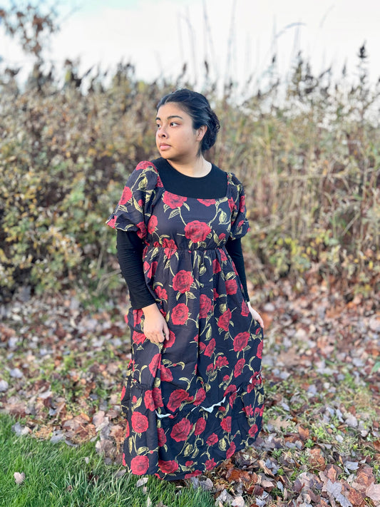 BLACK ROSE PRINTED WOVEN DRESS