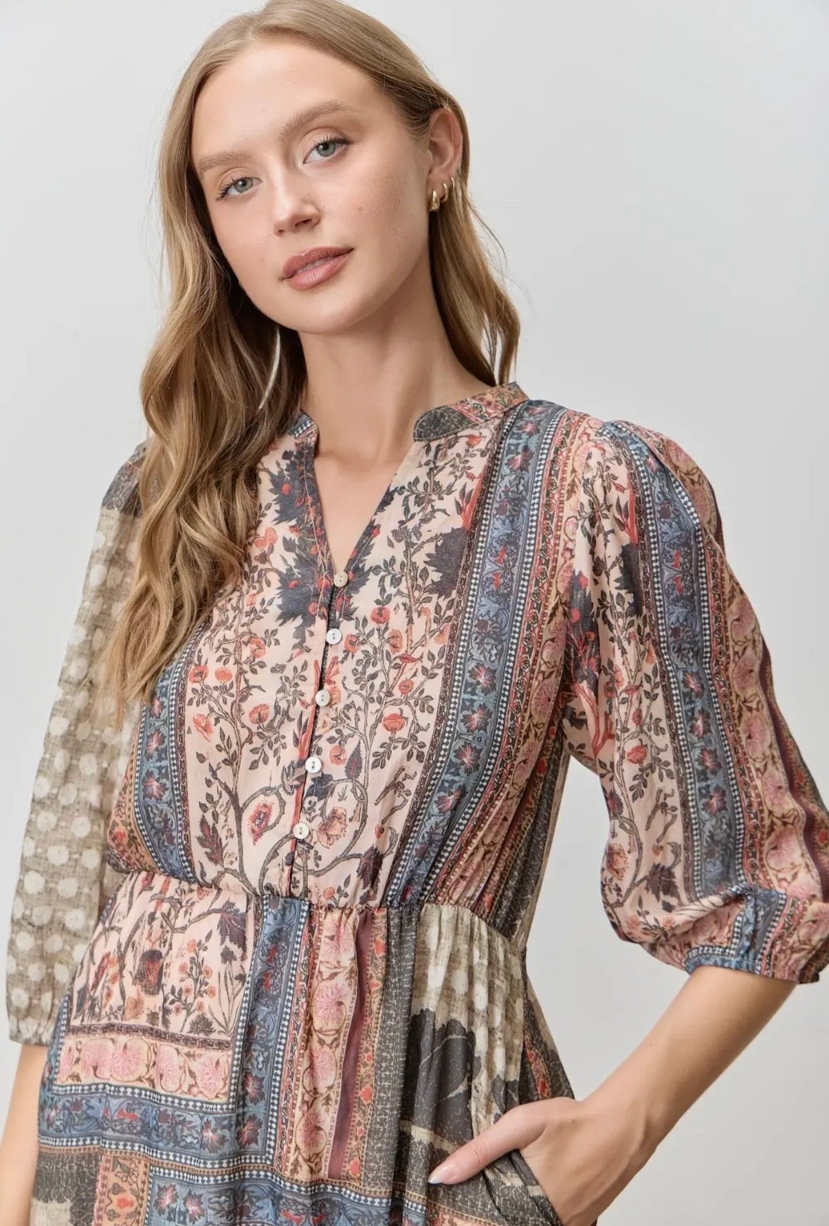 Bohemian Patchwork Print Midi Dress