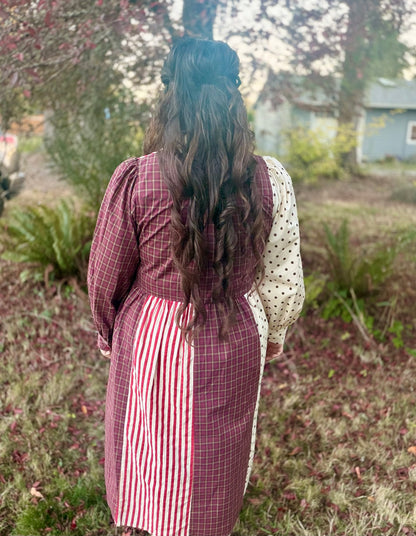 VINTAGE STRIPED POLKADOT MAXI DRESS