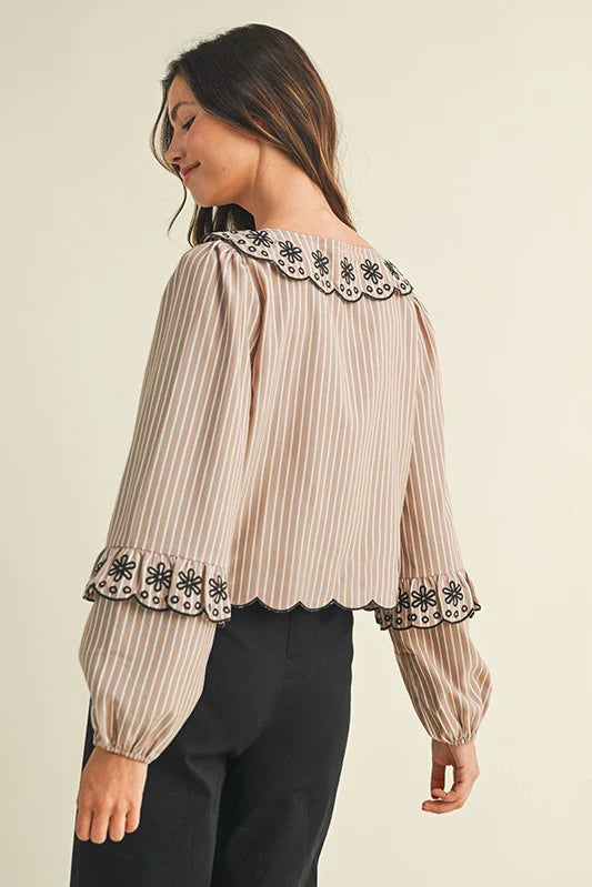 Mocha Floral Tie Front Blouse