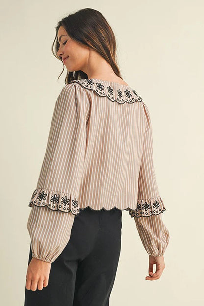 Mocha Floral Tie Front Blouse