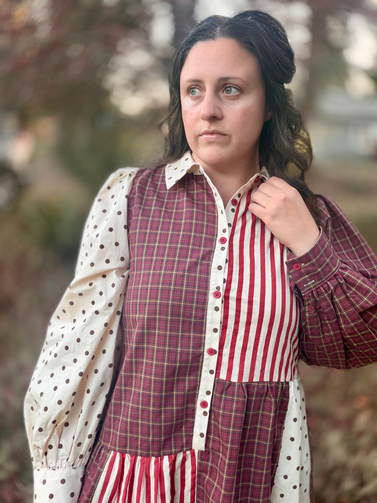 VINTAGE STRIPED POLKADOT MAXI DRESS