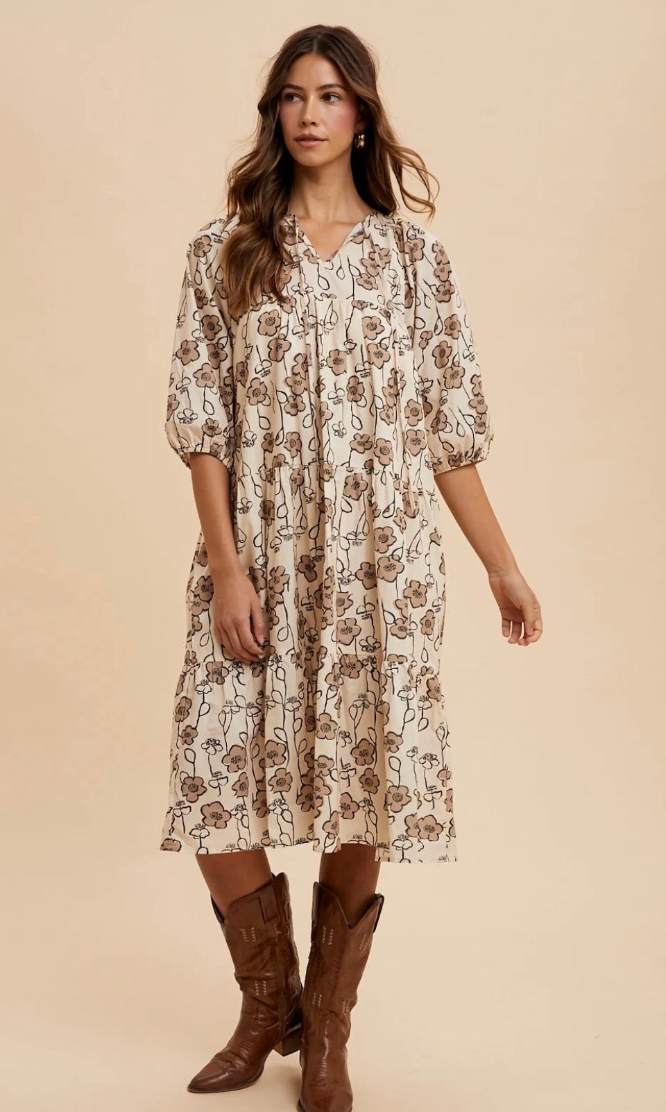 Cartoon Floral Midi Lace Front Midi Dress
