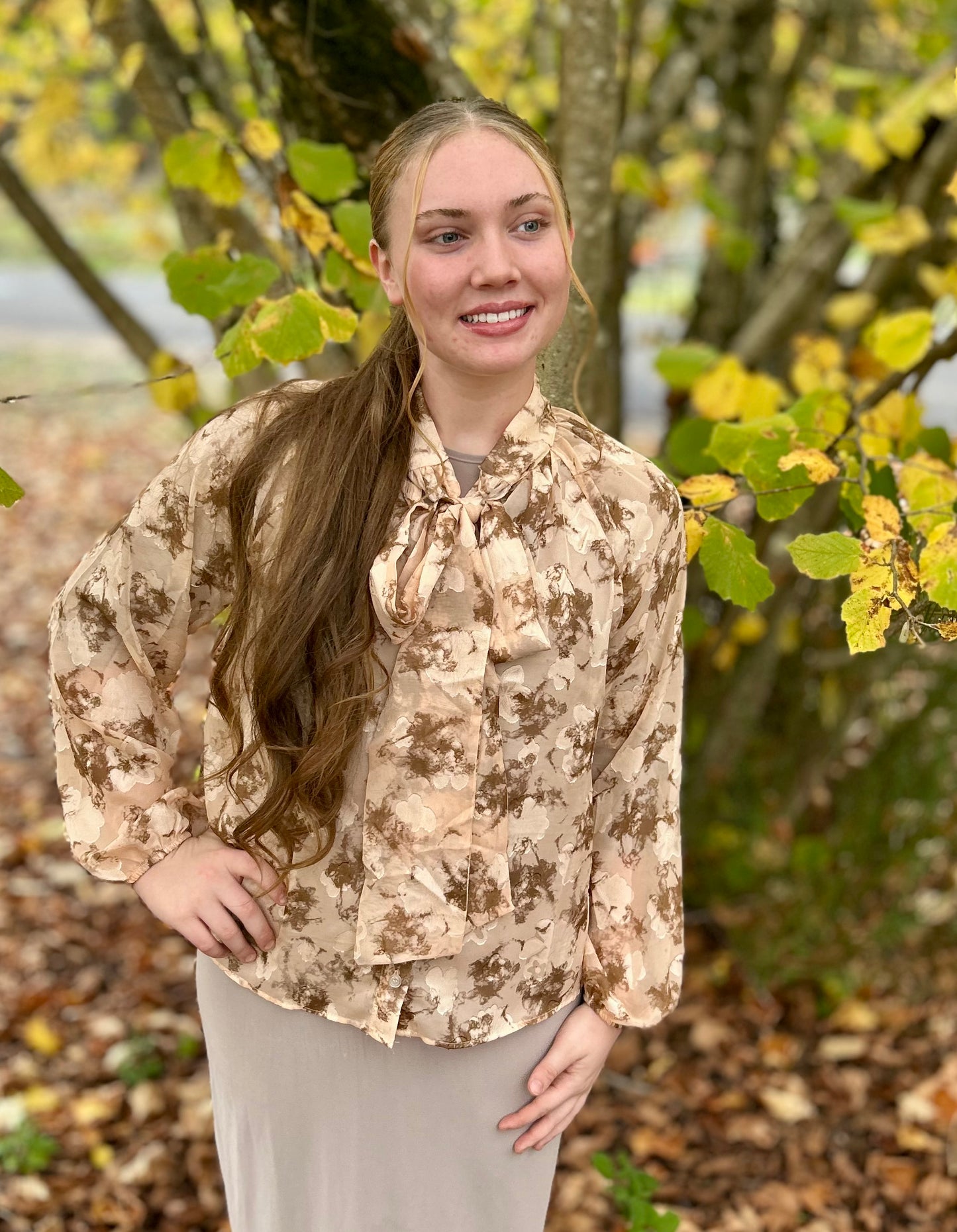 Golden Sunset Tie Neck Blouse