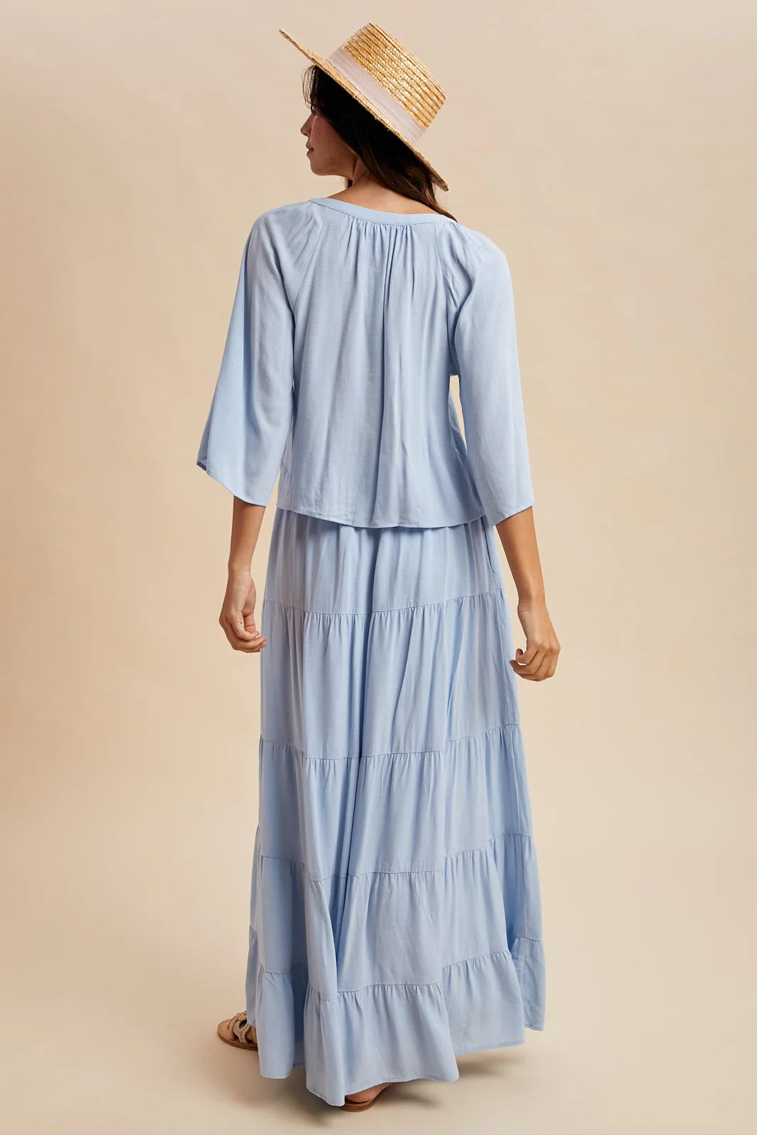 3/4 Sleeve Blouse & Maxi Skirt Set - Multiple Colors