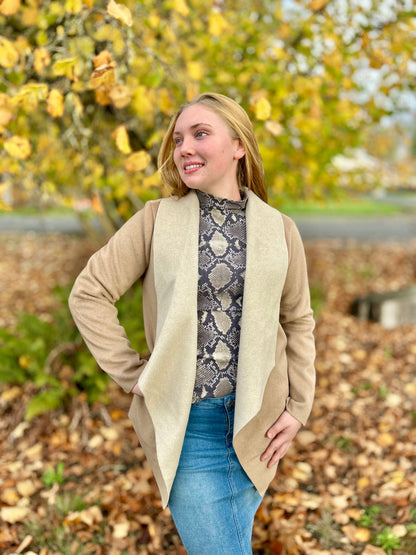 Open Faux Leather Cardigan