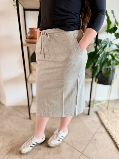 Grey Soft Knit Stretchy Midi Skirt