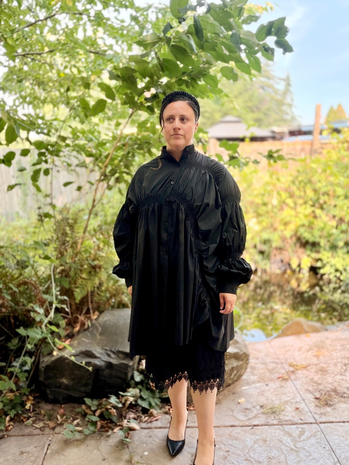 Black Relaxed Ruched Gathered Shirt Dress