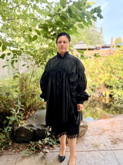 Black Relaxed Ruched Gathered Shirt Dress