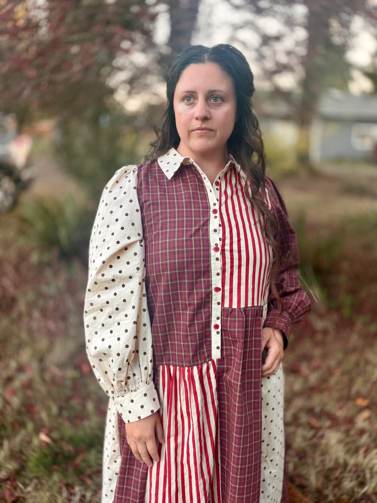 VINTAGE STRIPED POLKADOT MAXI DRESS