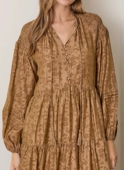 Floral Camel Maxi Dress