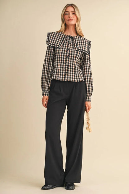 Black White Brown Lace Gingham Blouse