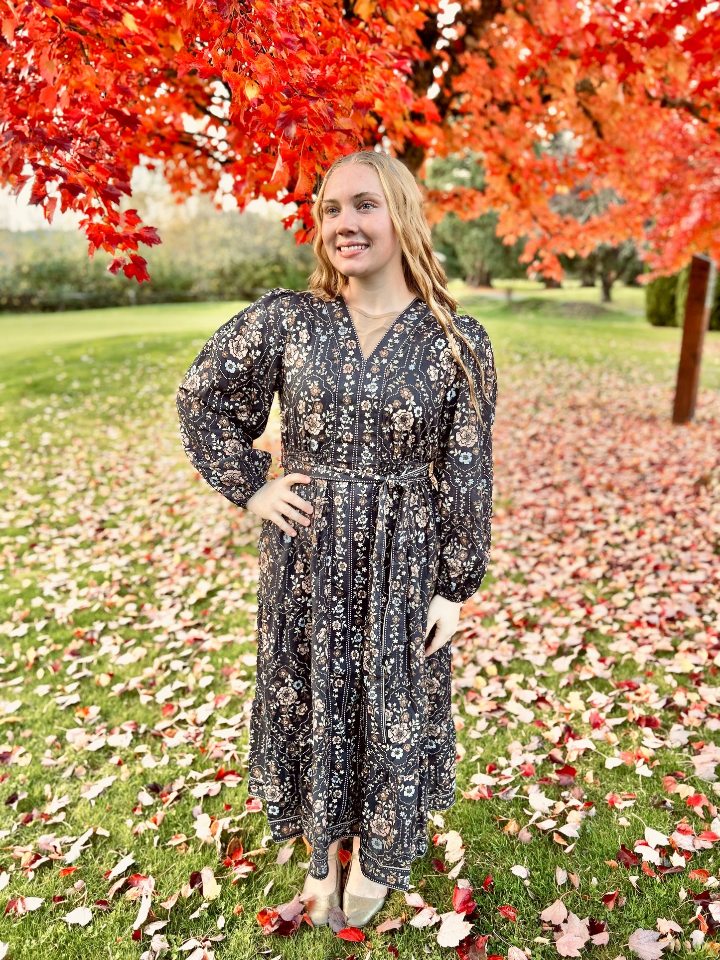 Floral V-Neck Midi Dress