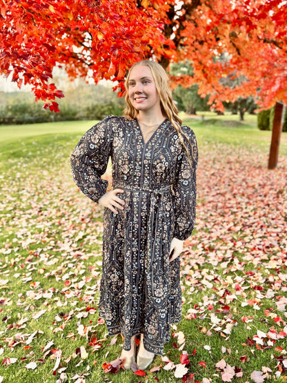 Floral V-Neck Midi Dress