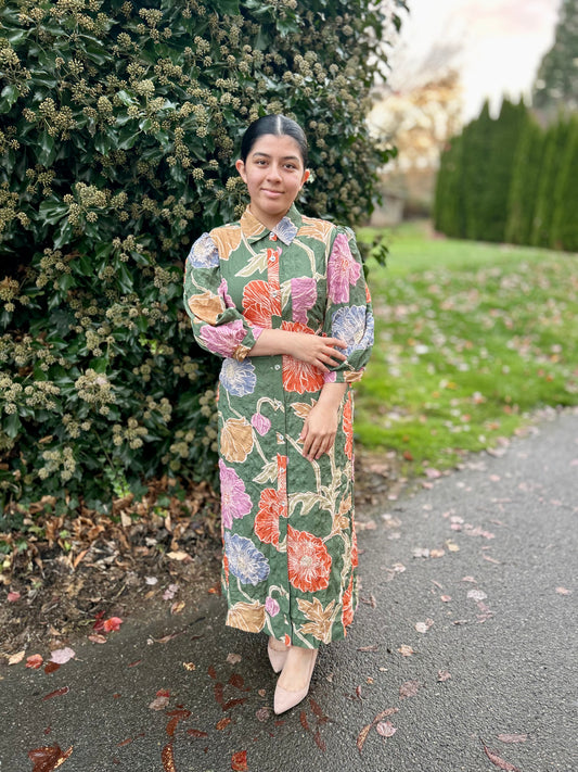Textured Floral Shirt Dress