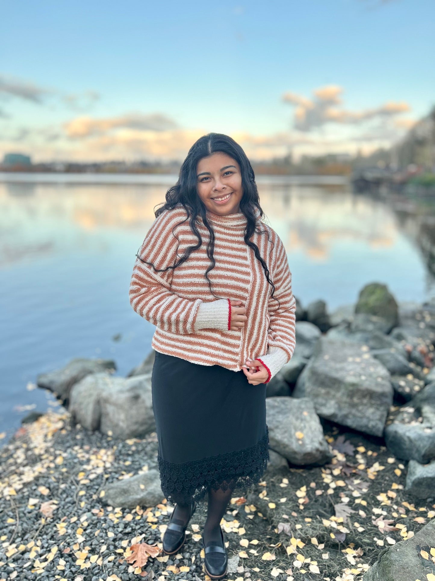 Mock Neck Soft Striped Knit Sweater Top