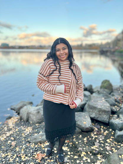 Mock Neck Soft Striped Knit Sweater Top