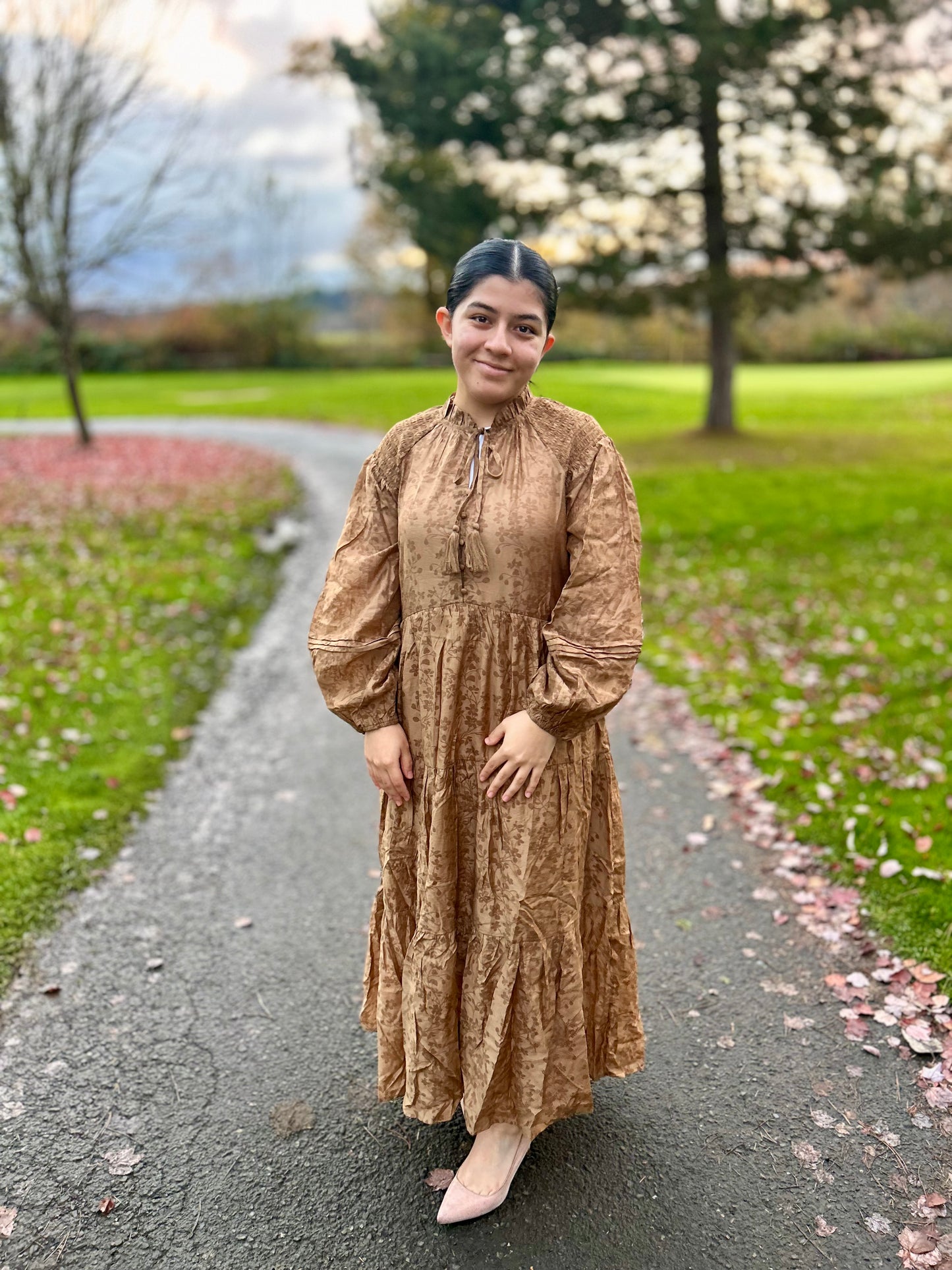 Floral Camel Maxi Dress