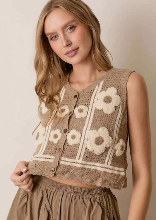 Taupe Floral Vest