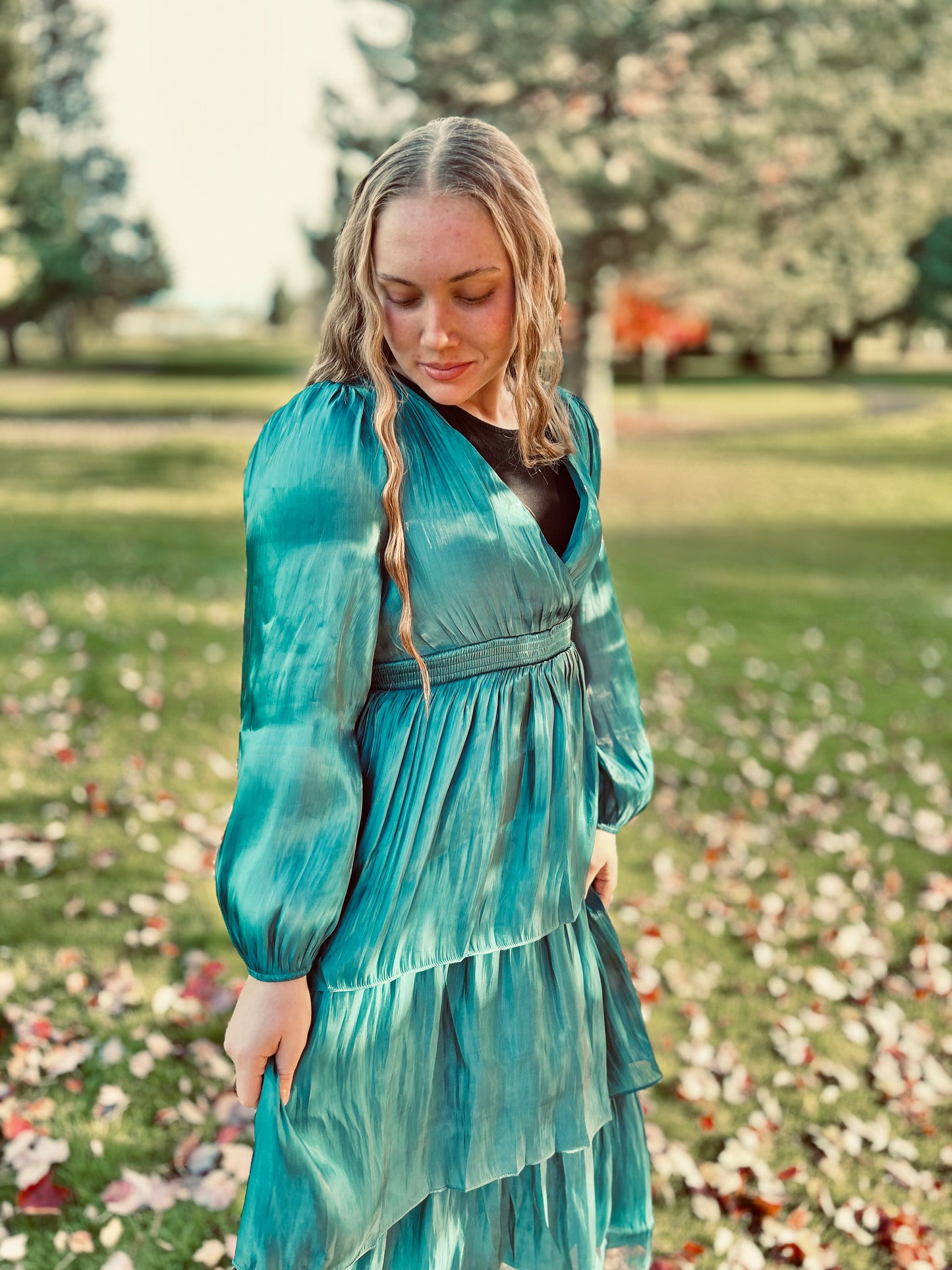 SHEER TIERED MIDI DRESS