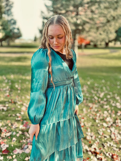 SHEER TIERED MIDI DRESS