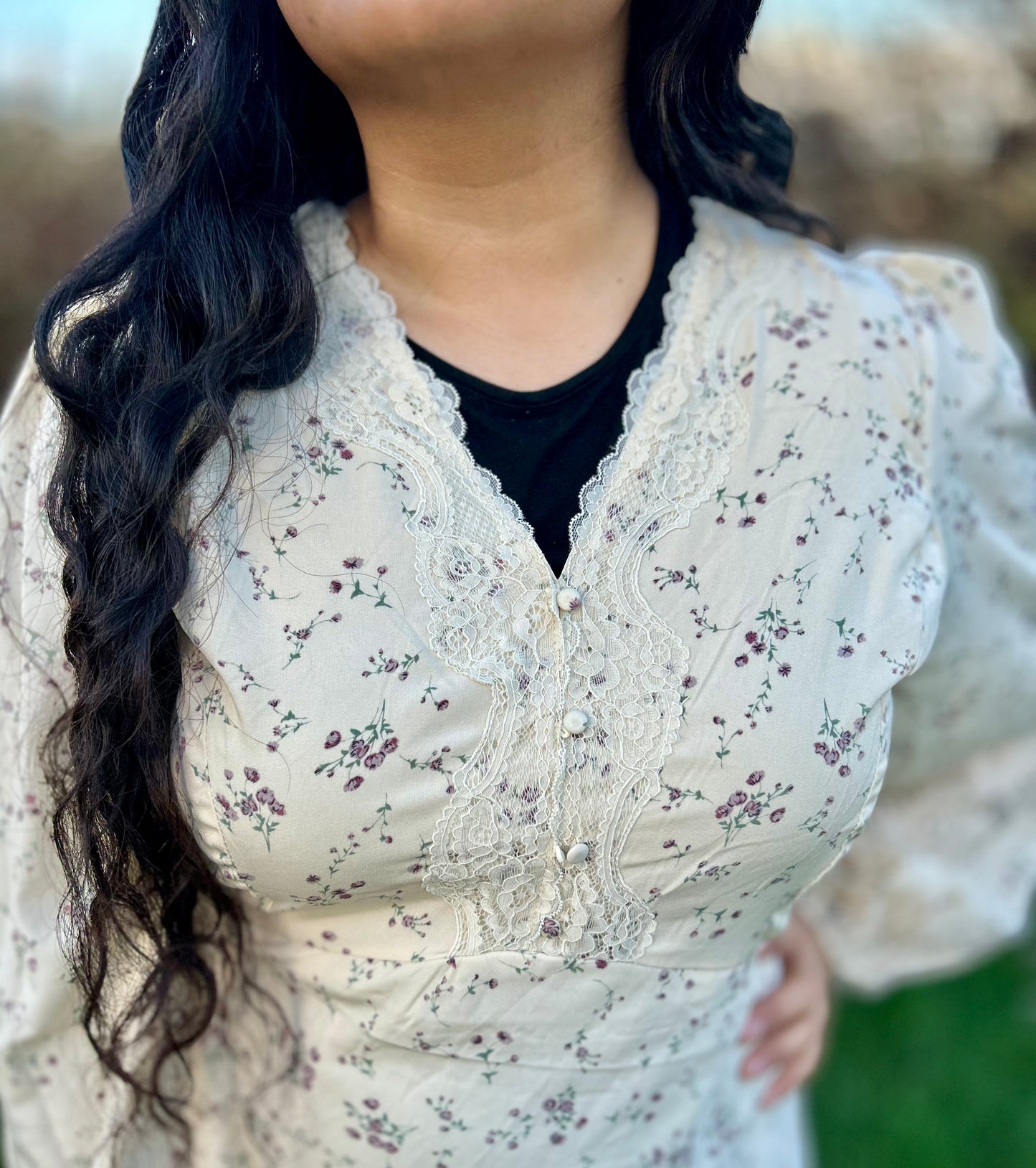 Vintage Floral Lace Trim Dress