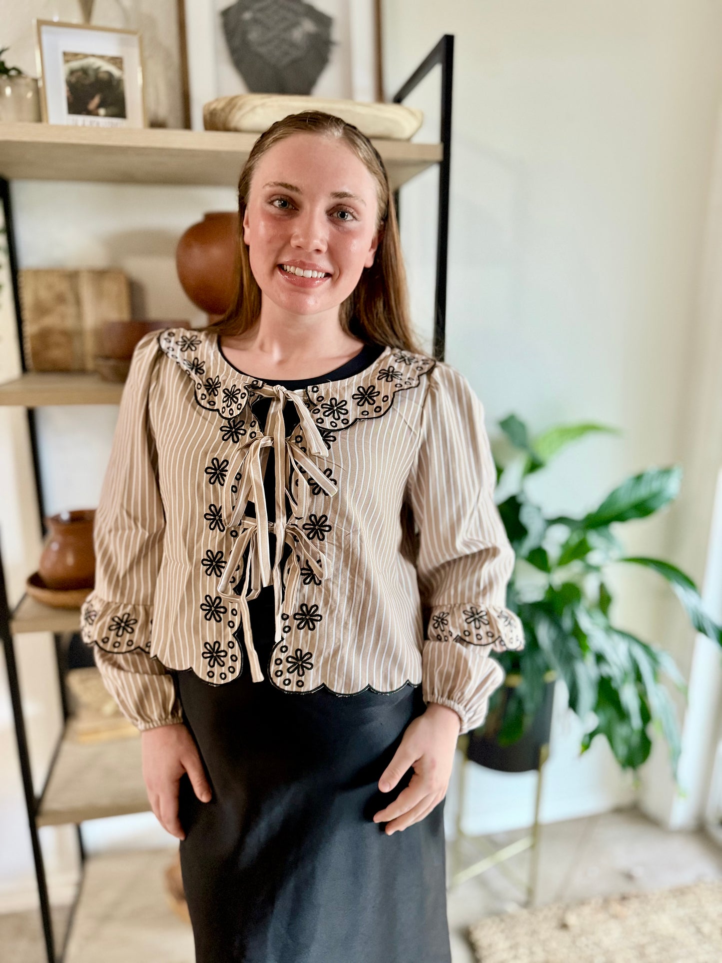 Mocha Floral Tie Front Blouse