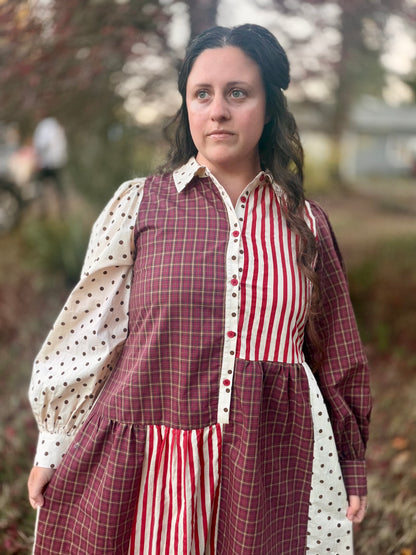 VINTAGE STRIPED POLKADOT MAXI DRESS