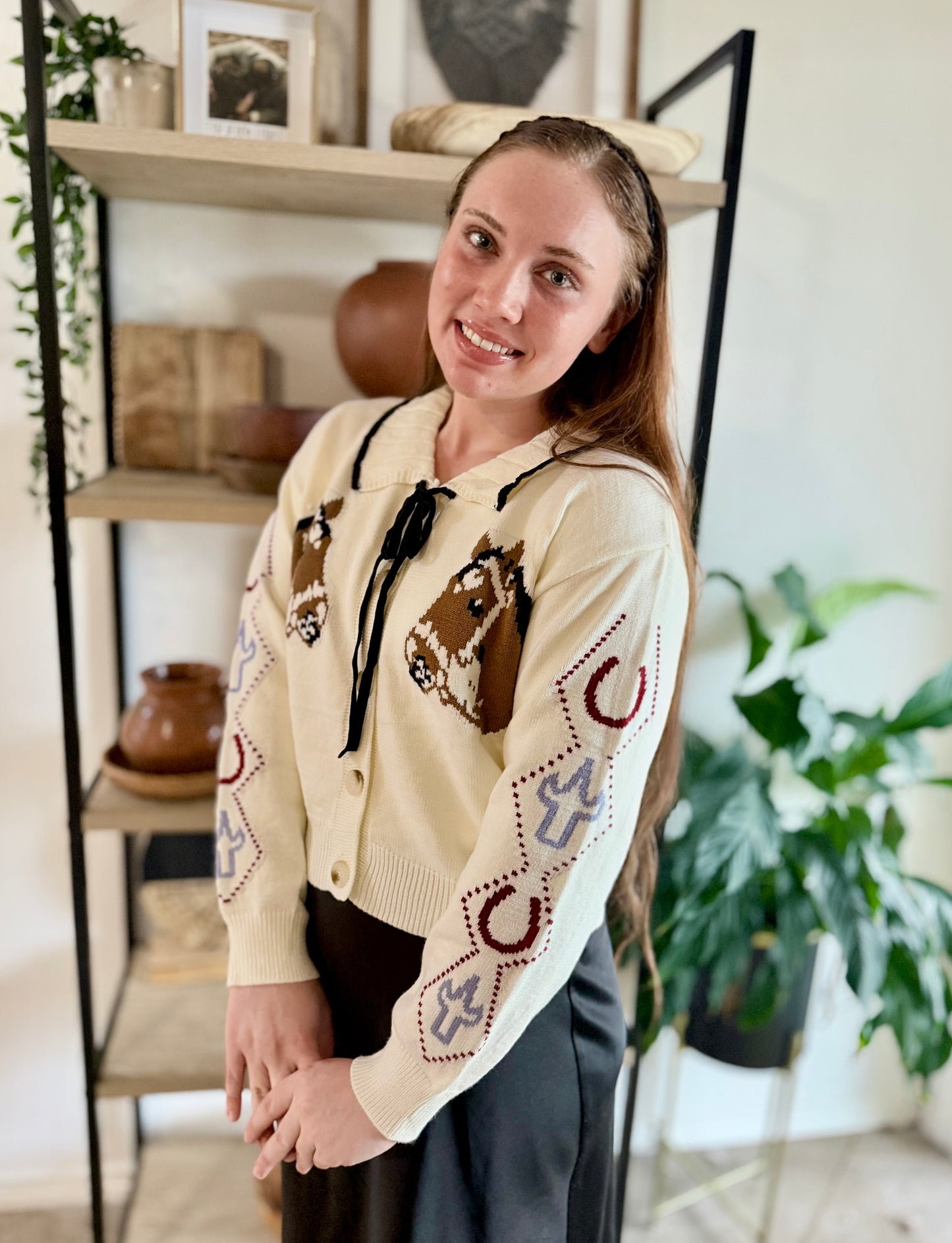 Horse Bow Tie Knit Cardigan