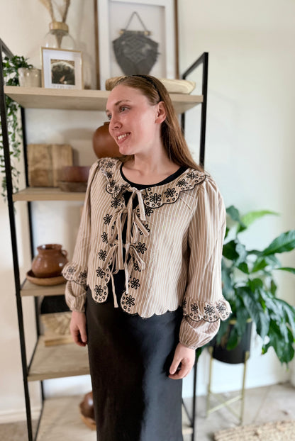 Mocha Floral Tie Front Blouse